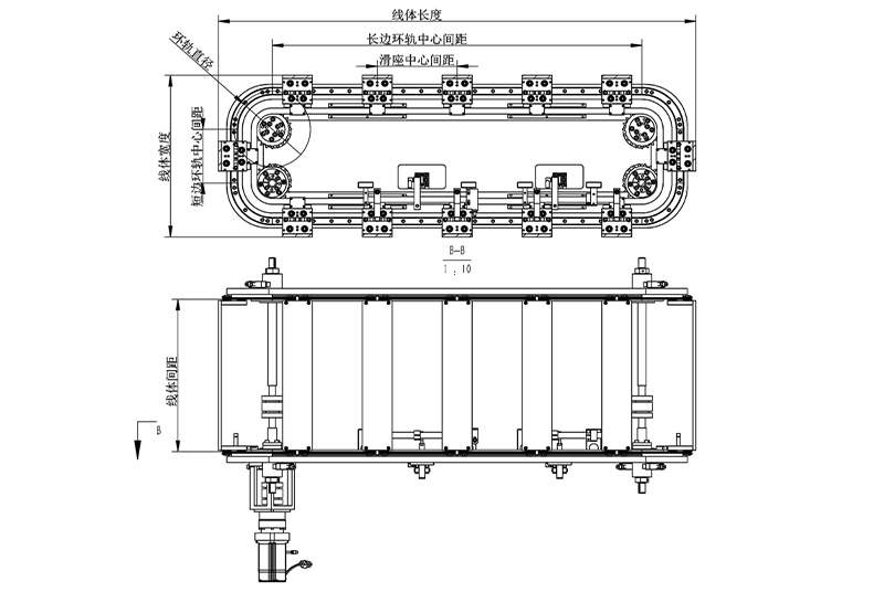矩形双底板上下双轨环形导轨输送线