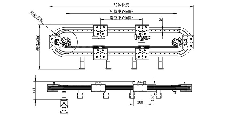 垂直椭圆形单底双轨环形导轨输送线