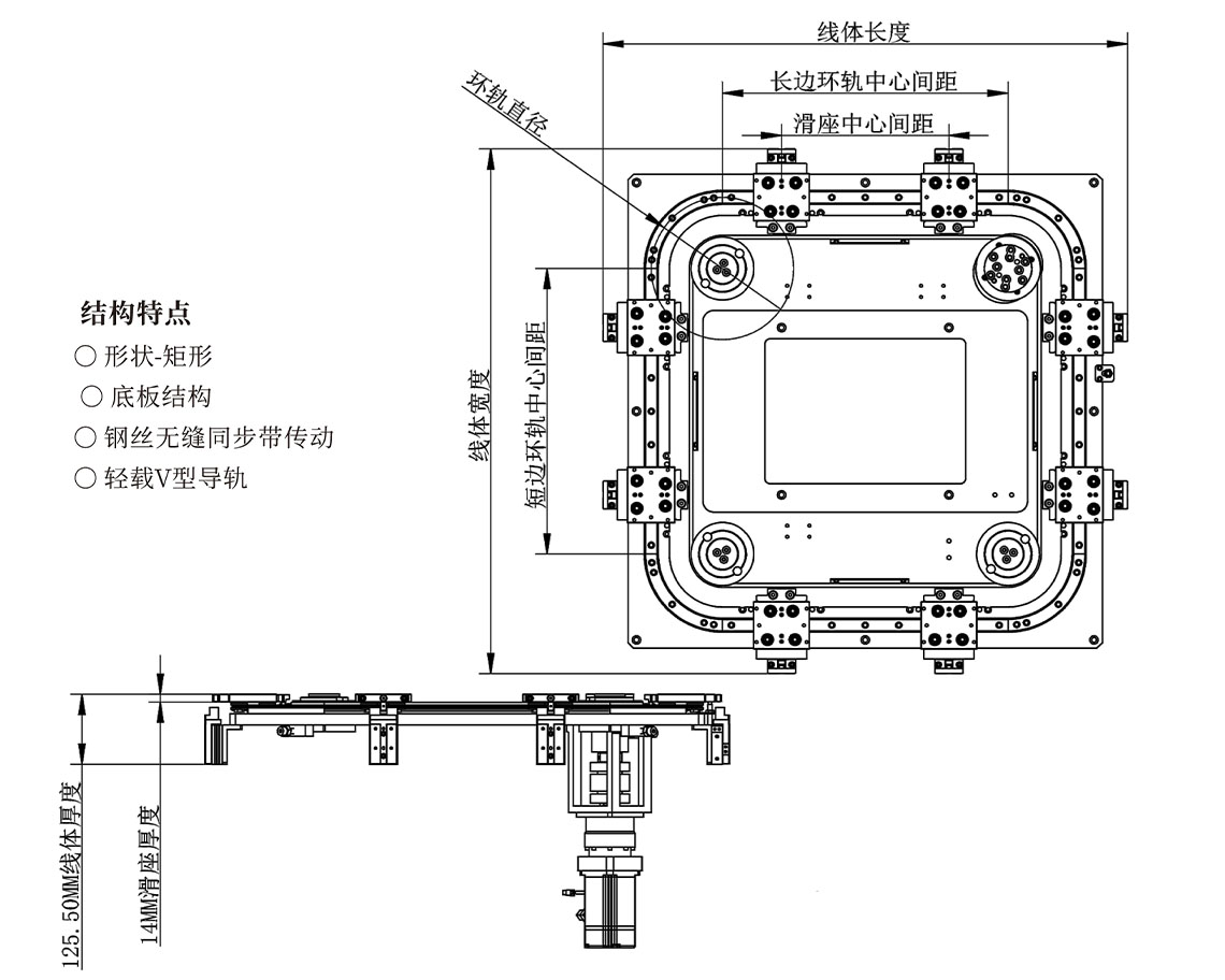 水平矩形同步带环形导轨系统