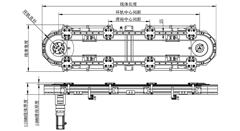 同步带椭圆型材环形轨道输送机